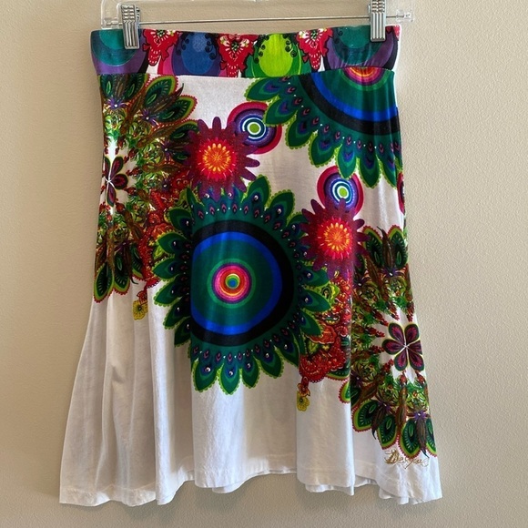 Desigual Skirt Pull On White Bold Bright Medallions Floral SMALL - Picture 4 of 7